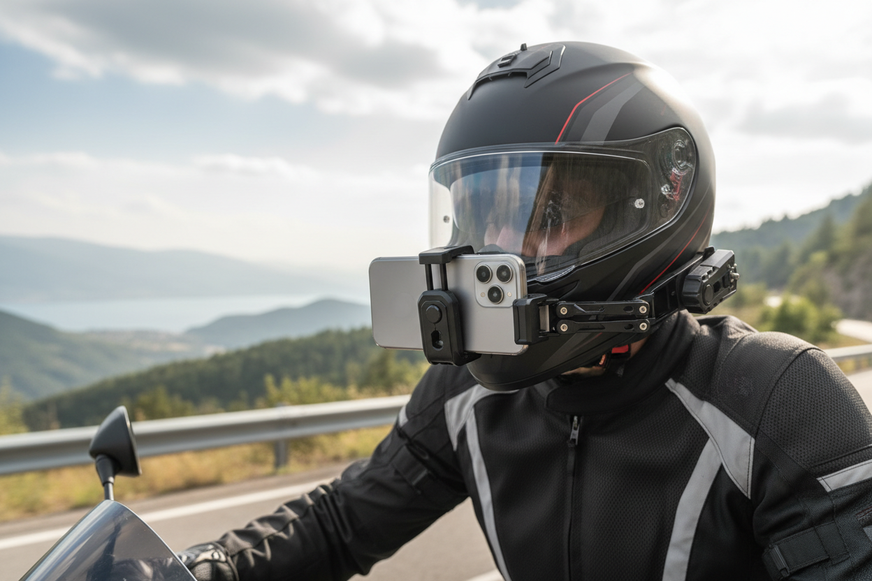 Full face helmet nit half and the mount is at the chin of the helmet 